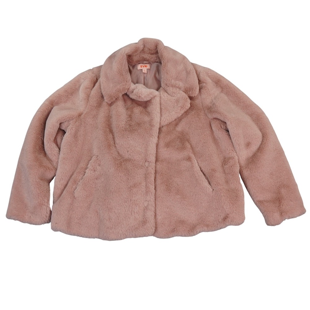 EVRI Faux Fur Jacket Womens 1X Blush Pink Coat Collared Long Sleeve Soft